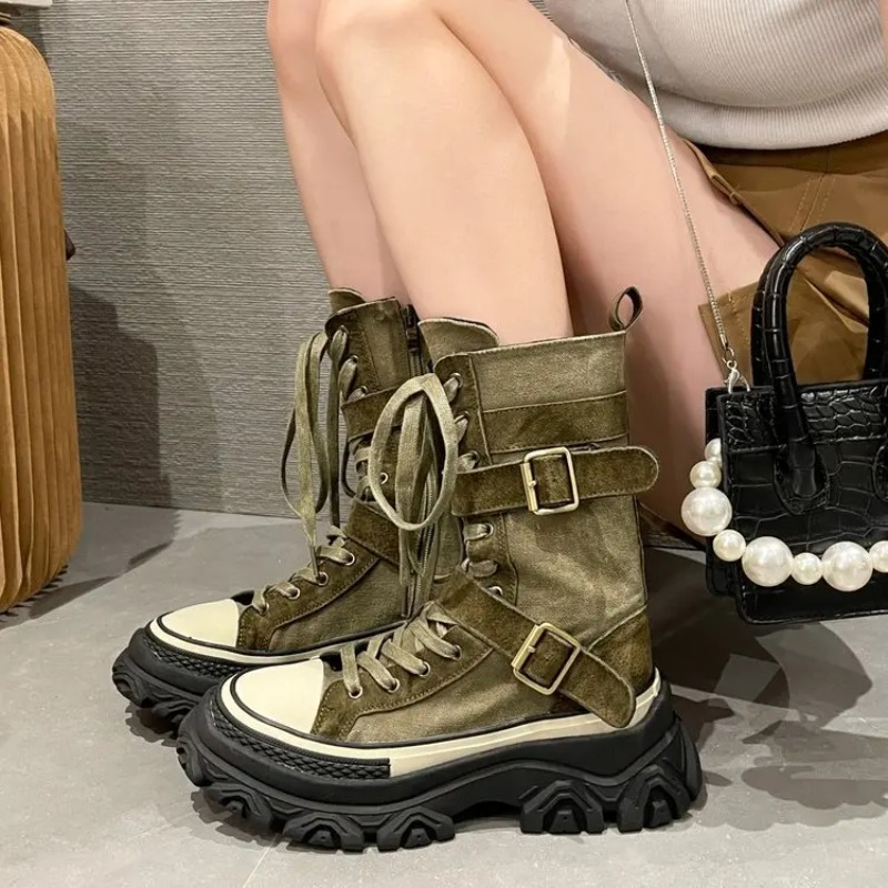 Sewing Latex - Thick Platform Women Boots Vintage Canvas