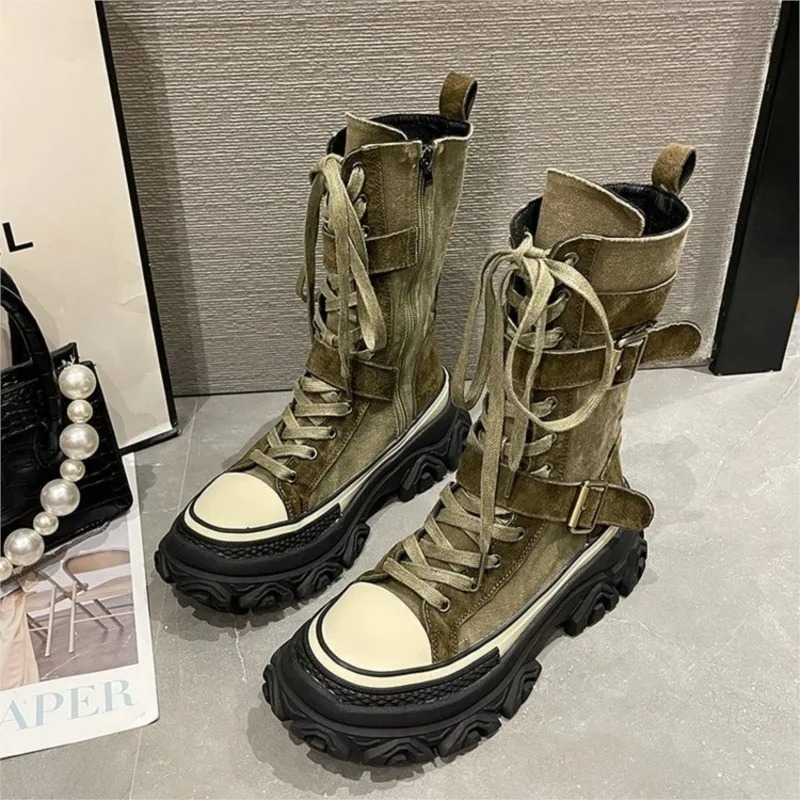 Thick Platform Women Boots Vin - Sewing Latex ulasan dan harga